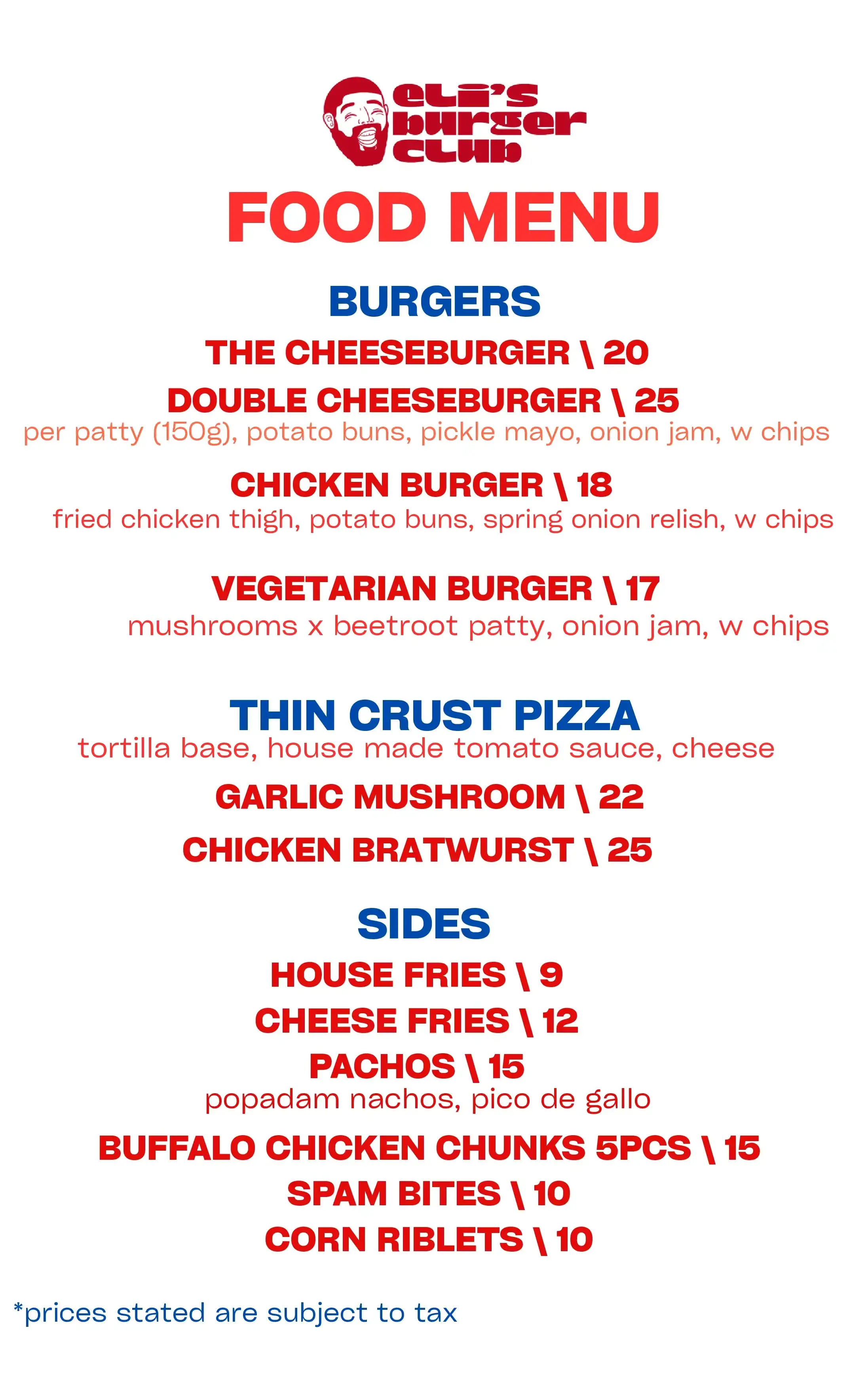 Eli's Burger Club Menu at The Good Beer Company