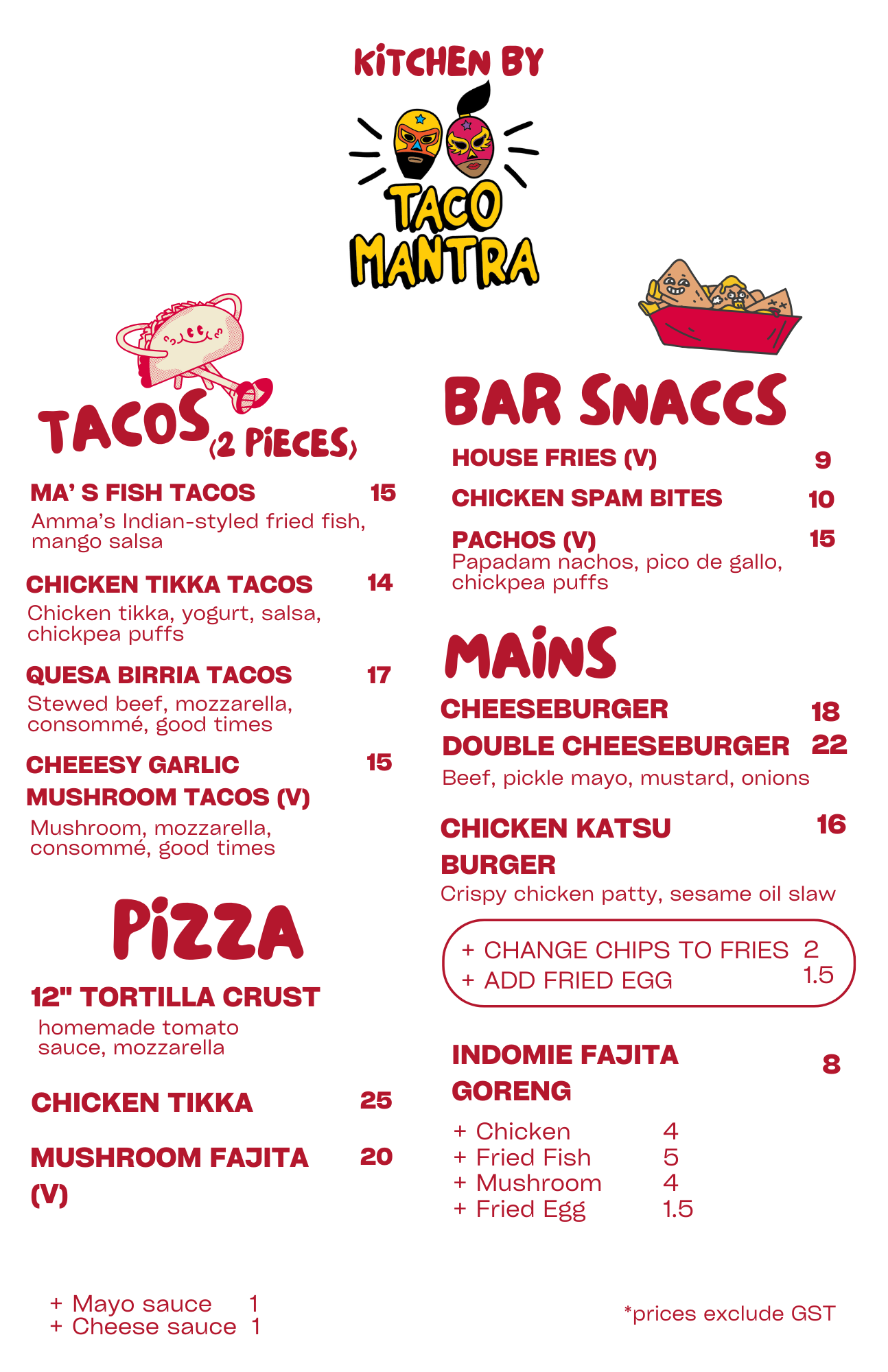 Taco Mantra Menu at The Good Beer Company